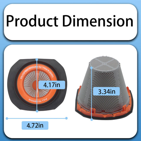 2 Pack HEPA Filter Replacement For 20V MAX PowerConnect Handheld Vacuum BCHV001C1 dimensions 4.72x4.17x3.34 inches