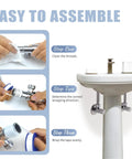 Two Rolls Premium Plumbers Tape For Leak Proof Seals PTFE Thread Seal Tape Half Inch Wide By Five Hundred Twenty Inches Long High Density Sealant instructions for use shown with a sink installation.