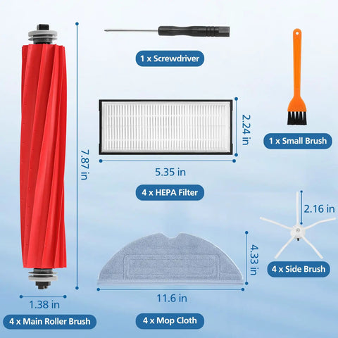 S7 Series Robot Vacuum Replacement Parts Kit With Roller Brush Four HEPA Filters Four Side Brushes And Four Mop Cloths For S7 S7 Plus
