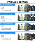 Package details for Mini Scuba Tank 1.9L Twin Pack Portable Diving Tank Reusable Pony Bottle For Underwater Exploration Lung Air Tank Kit With Vests Family Buddy Kit Boat Cleanup Rescue S700 Plus showing various gear versions with vests, bags, and adapters.