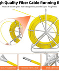 Fiberglass Fish Tape 500Ft One Quarter Inch Duct Rodder Wire Puller With Steel Reel Stand for electrical conduit and cable runs.