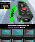 Pro Grade Dual Laser Measuring Tool ZC SG60 with Green Laser 393 Feet Bidirectional Range 196 Feet Unidirectional One Sixteenth Inch Accuracy Readings Time Saving Distance Meter for DIY Construction and Contract Jobs, handheld view