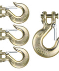 Built Like A Tank Clevis Hooks With Secure Safety Latch, 4 Ton Load Rating 4 Pack Heavy Duty Carbon Steel Rigging Hardware close-up view.