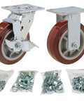 Beefy Heavy Duty Toolbox Caster Set With 6 Inch Polyurethane Wheels And 3600 Lb Per Set Capacity, showing wheels and hardware