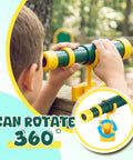 Kid Friendly Green And Yellow Telescope Playset With 360 Degree Spin Magnification, Plastic Telescope Attachment For Treehouse Playground And Outdoor Playhouse, Gift For Little Explorers on child