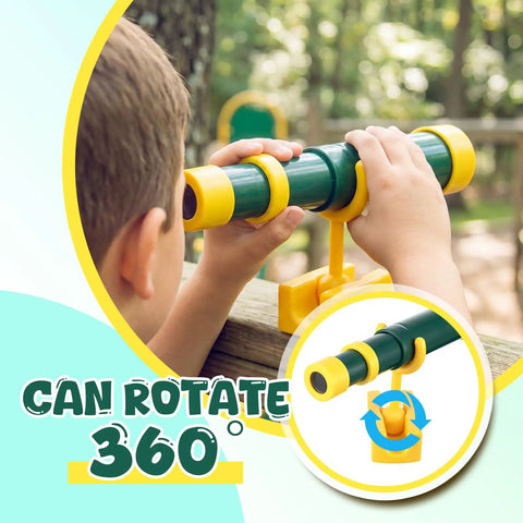 Kid Friendly Green And Yellow Telescope Playset With 360 Degree Spin Magnification, Plastic Telescope Attachment For Treehouse Playground And Outdoor Playhouse, Gift For Little Explorers on child