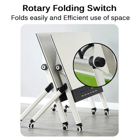 Close-up of rotary folding switch on Heavy Duty Folding Computer Desk With Flip Top Layout And Four Sleek Rolling Casters.