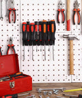 Go To Pegboard Screwdriver Holder And Tool Organizer For Garage Shop Walls Curved Slot Design Keeps Your Tools Secure And Easy To Slide In Pliers And Multi Tool Rack For Pegboards Heavy Duty Black holding screwdrivers on a pegboard