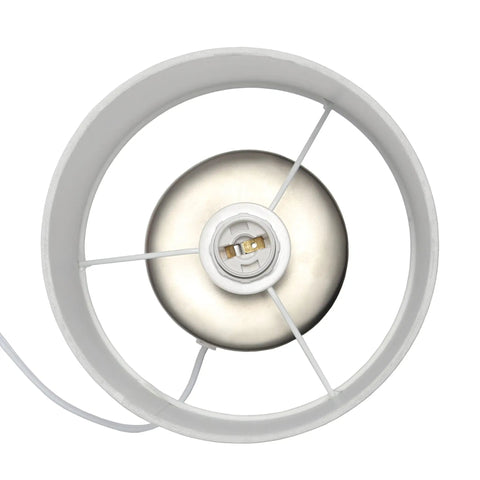Top view inside of Two Tone Porcelain Bedside Table Lamp With White Fabric Shade In Silver And Off White Bulb Not Included 40W Equivalent