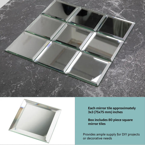 Beveled Mirror Tiles 80 Pcs 3 Inch Silver Square Glass Tiles For Kitchen Backsplash Bathroom Shower Wall Diy Friendly 5 Sq Ft Per Box
