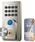 Fingerprint Door Lock Keyless Entry Smart Lock Deadbolt With Electronic Keypad App Control Auto Lock No Drilling Required Easy DIY Friendly Install For Front Door Satin Nickel