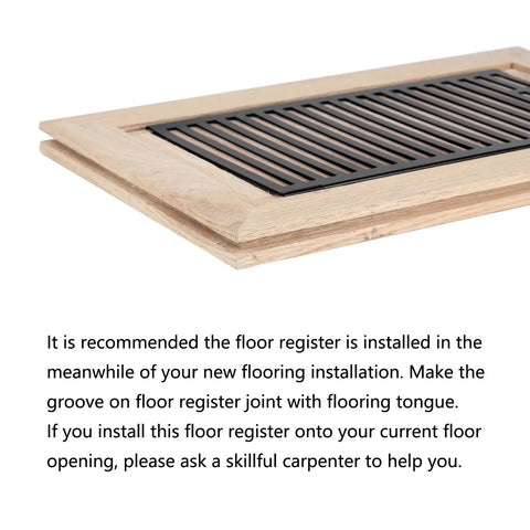 White Oak Floor Register 6x12 In Flush Mount Vent With Damper Unfinished Hardwood Floor HVAC Vent Cover For 3/4 In Thick Floors