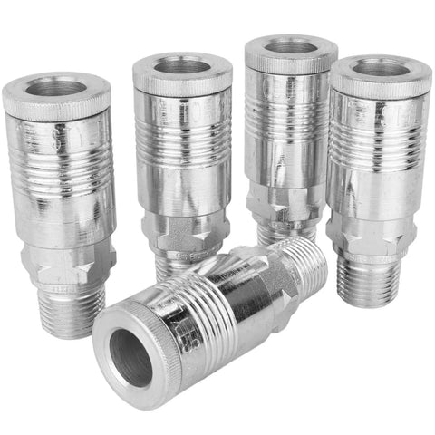Box of five Half Inch Male G Style Pneumatic Quick Connect Fittings Heavy Duty Air Tool Couplers Straight Through Design