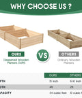 Comparison of wood raised garden bed 8x4 ft with 15 inch depth planter box for veggies, herbs, and blooms versus ordinary planter