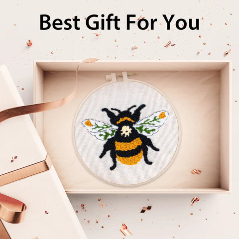 Chill Dope Beginner Punch Needle Starter Kit with Cute Bee Pattern in a gift box for DIY hoop embroidery.