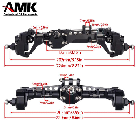 Front and rear F10 Portal Axles for 1/10 RC Crawler Upgrades with CNC machined high strength steel gears and aluminum housings.