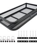 Heavy Duty ATV Front Cargo Basket With Mounting Kit 36 Inch Long 17 Inch Wide 6 Inch High Steel Mesh Rack, black with hardware
