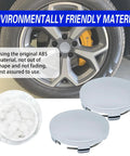 4 Pack Heavy Duty Abs Wheel Center Hub Caps Snap On Rim Covers Universal Fit Tight Seal Dust Shield For Daily Drivers Street Ready Silver Finish That Keeps Your Ride Looking Fly All Year Long, showcasing two hub caps and a silver wheel.