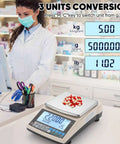 Pro Grade 0.01g Lab Scale With 5000g Capacity, Gram Counting Balance, RS232 Port, Calibration Weight shown in pharmacy