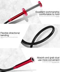 Bendable magnetic pickup tool with 24'' four-claw grabber; red aluminum handle and black flexible coil