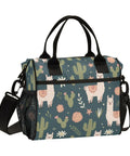 Cactus Flowers Insulated Lunch Bag With Leakproof Cooler Tote featuring llamas and cactus design, adjustable strap, side view