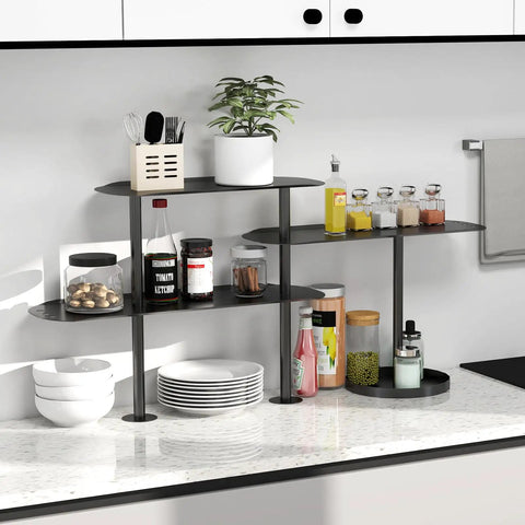 Sturdy Three Tier Metal Corner Shelf For Kitchen And Bathroom Countertops Sleek Black Vertical Storage Rack With Non Slip Base Built Tough For Spices Coffee Station Kick Clutter Out