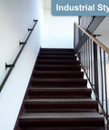 14 Ft Heavy Duty Pipe Stair Handrail Built Like A Tank Black Metal Railing With Powder Coat Finish For Indoor Outdoor Corner Steps Lofts And Balconies No Sweat Install on industrial-style stairs.