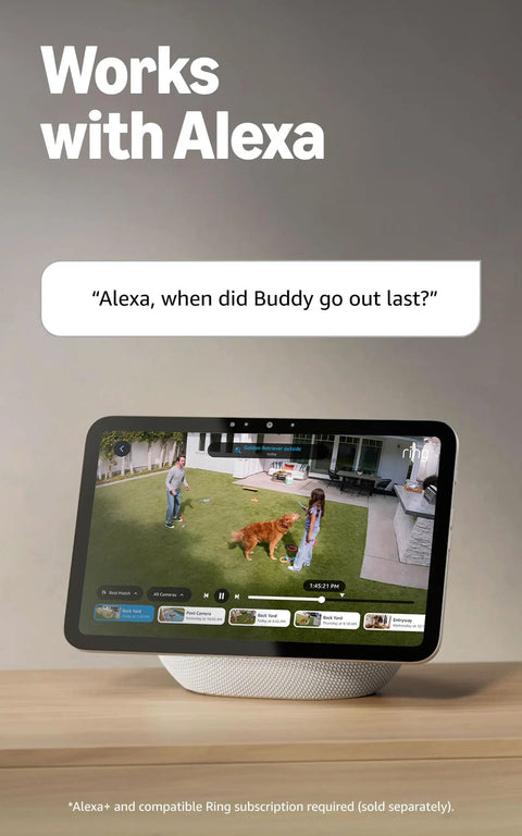 Heavy Duty Wireless Security Cam With Slick 2K Retinal Footage Badass Night Lights Smooth Battery Backup Premium All Weather Housing And Solid Surveillance Setup For Your Property Or Office Space monitoring pets outdoors in a yard.