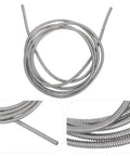 Rock Solid Stainless Steel Electrical Wire Conduit Flexible Corrugated Cable Sleeve Cover Quick Install Wiring Loom Protection No Fuss Cord Protector, coiled tubing with corrugated texture.
