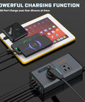 Road Trip Ready 200W 7 In 1 Car Power Inverter Converts 12V DC To 110V AC With Dual AC Outlets charging devices
