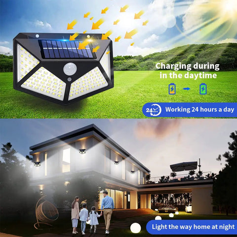 Solar Outdoor Security Lights With Motion Sensor IP65 Waterproof 100 LED Flood Lights Reflector Easy Install Weatherproof Exterior Lighting For Patio Yard Garage Deck And Garden 2 Pack