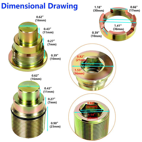 Dimensional drawing of Heavy Duty Swing Arm Pivot Bolt Kit Compatible With Honda Recon Fourtrax Rancher Foreman Rubicon 4x4 ATV.