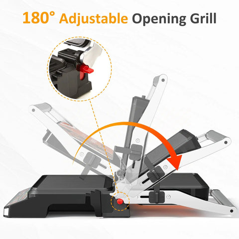 Kick Up Your Dinner Game With This Badass 3-In-1 Electric Grill Indoor showing 180° adjustable opening for versatility.