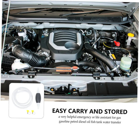 Manual Siphon Pump Kit With Hand Pump And Flexible Hose For Grab And Go Water And Liquid Transfer And Emergency Fluid Extraction In Vehicles Squeeze Activated Non Drip Tool For Fuel And Other Fluids, coiled hose in vehicle engine bay