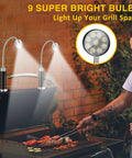 Grill lights for night barbecues with magnetic base 360 degree gooseneck super bright LED mounted on grill, illuminating food