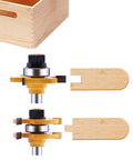 No Nonsense Tongue And Groove Router Bit Set With T Shape And 1/4 Inch Shank, highlighting precision cutters and matching tongue detail.