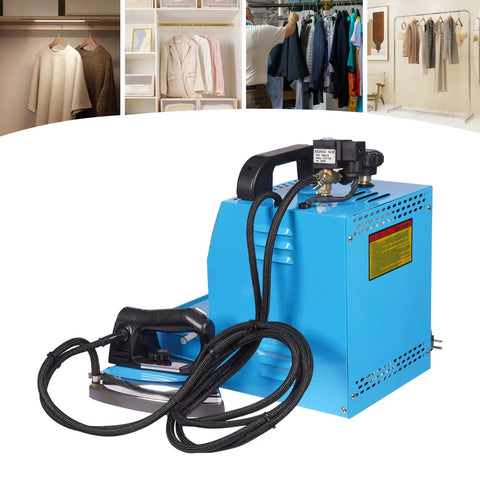 Heavy Duty Commercial Steam Iron And Pro Grade Fabric Steamer With 1600 Watt Boiler For Curtain Shops, blue iron with cord.