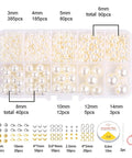 Butter Smooth Imitation Pearl Spacer Beads Kit With 10 Boxes Of 3 To 14 Mm Assorted Sizes For Diy Jewelry Making Craft Supplies And Hobby Projects Includes Beige Tool Set - assorted pearl beads in compact storage box.