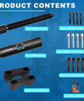 Contents of Heavy-Duty Yoke Puller And Removal Tool Kit For Commercial Trucks And Semi Trucks showing parts and sizes