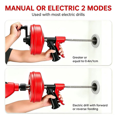 Pro Grade Heavy Duty Auto Feed Drain Auger With Sturdy Drill Adapter for Manual and Electric Use with Pipe Snaking.