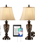 Farmhouse Table Lamp Set Of 2 With 3 Way Dimming Vintage Bedside Lamps With USB Ports And Included LED Bulbs For Bedroom Or Living Room End Tables No Fuss USB Charging For Cabin Decor