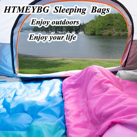 View from tent with Three Season Sleeping Bag For Adults And Kids, Lightweight Yet Warm Camping Gear for Hiking And Backpacking