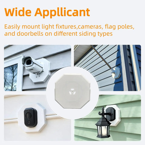 Octagon Vinyl Siding Mounting Blocks Kit For 1/2 Inch Lap Siding And 4-10 Inch Height Great For Outdoor Lights Cameras And Doorbells White 2 Pack Durable Paintable Plastic mounted on siding with camera, doorbell and light fixtures