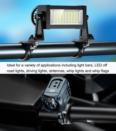 Beefy Aluminum Off Road Led Light Bar Mounts Set Of 2 For Round Rails And Roll Cages Fits 1.5, 1.75, 1.85, 2.0 And 2.1 Inch Diameter Bars