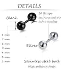14 Pairs Stainless Steel Ball Stud Earrings Set For Cartilage Tragus Helix Piercing Barbell Style 2 To 8 Millimeter Range Silver And Black Tones For Men And Women Everyday Wear Dope Mix And Match, black and silver 20 gauge ball studs