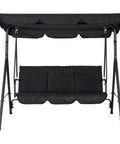 Three Seat Outdoor Patio Porch Swing With Stand Adjustable Canopy Thick Waterproof Cushions Heavy Duty Steel Frame Built To Last