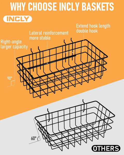 Four Pack Pegboard Baskets Set With Four Sizes S M L XL Black Metal Wire Bins For Pegboard Storage And Garage Organization