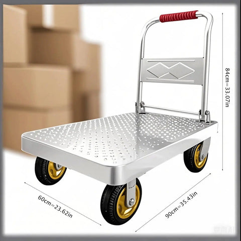 Heavy Duty Folding Hand Truck 500kg Capacity Workhorse Trolley With Wheels For Warehouse And Garden Portable Folding Platform Cart For Easy Storage And Smooth Maneuverability Available In 60x40cm 73x48cm And 90x60cm, 90x60cm aluminum platform cart with folding handle and wheels