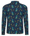 Back view of Mens Little Dragon Star Long Sleeve Fishing Shirt With One Quarter Zip Chin Guard Sun Protection Stand Up Collar