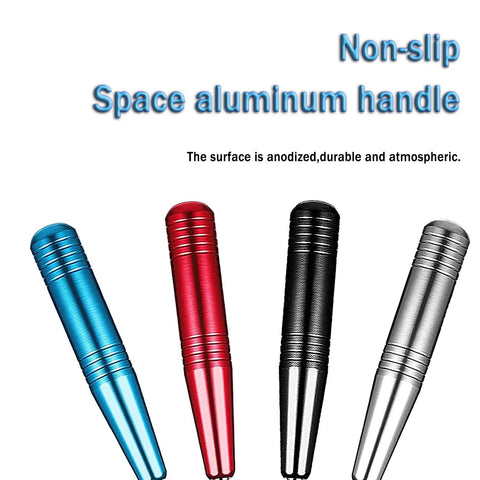 Fish Hook Remover Tool With Four Storage Tubes, non-slip anodized handle in blue, red, black, and silver, stainless steel.